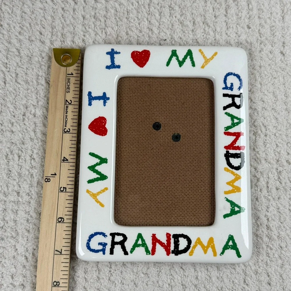 Vintage Fetco‎ I Love My Grandma Ceramic Picture Frame White Primary Colors 5x7